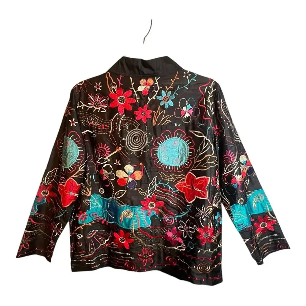 LAURA ASHLEY  Silk Floral Embroidered Women's Jacket or Top SZ M